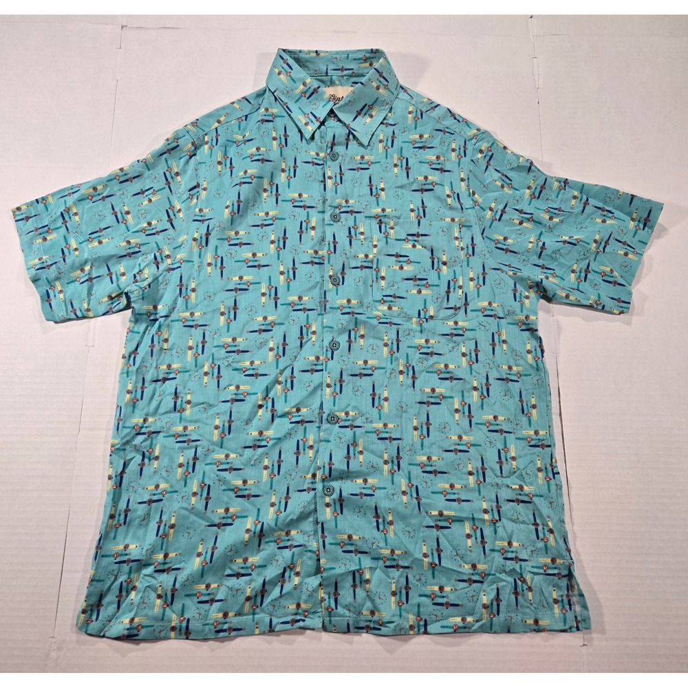 NWT Vintage Silk Circa 1969 Shirt Mens Medium M Aqua 100% Silk Watches Novelty